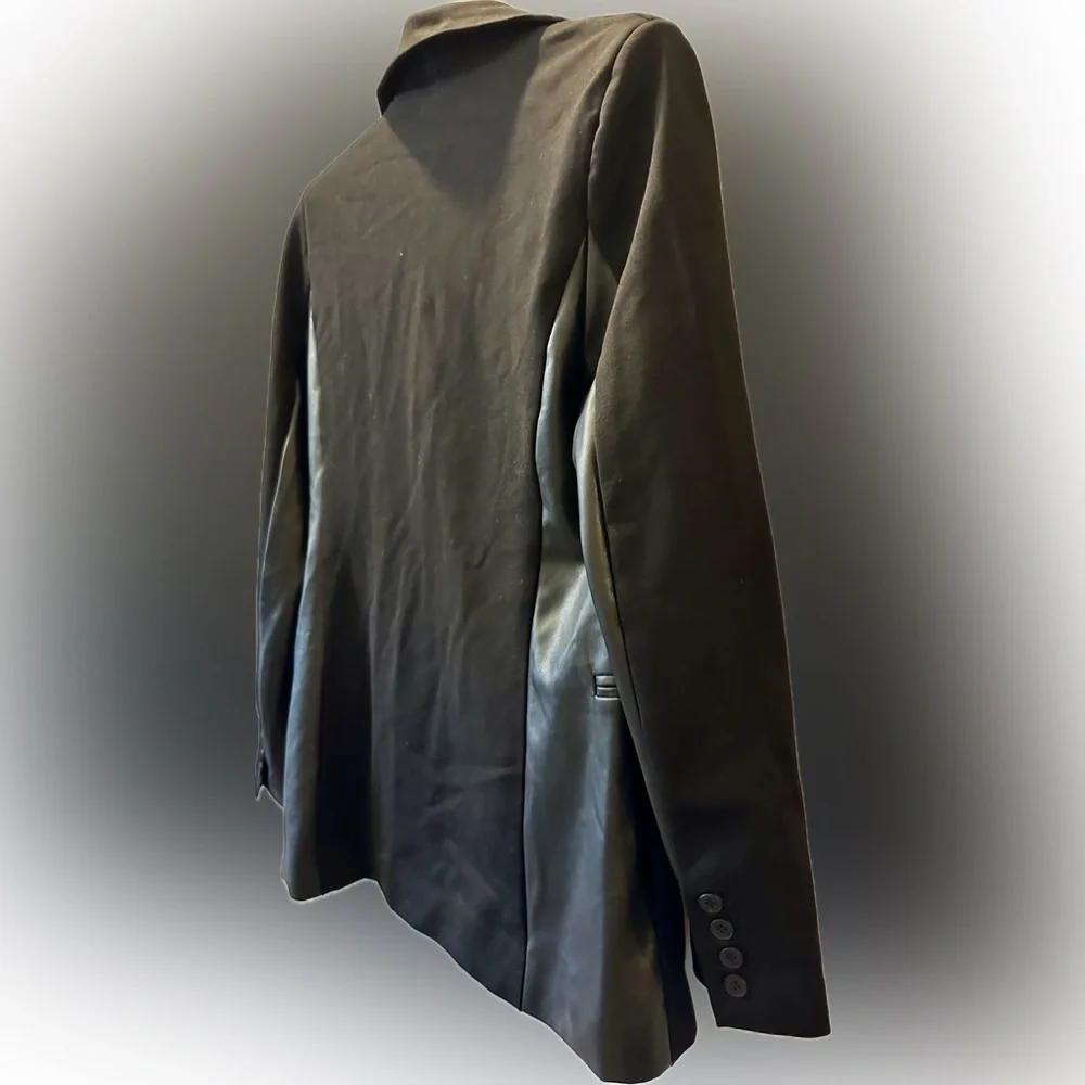 NWT RD Style Black Faux Leather Trimmed Single Button Blazer Size Small